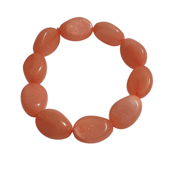Stretch Bracelet Polished Orange Acrylic Oval Beads Elastic Handmade Jewelry - Picture 1 of 3